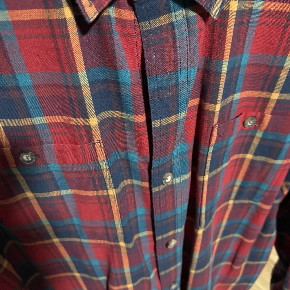 Duluth Trading Untucked Flannel Shirt L/S Men's L Tall Relaxed Red Multi Plaid - Picture 4 of 7